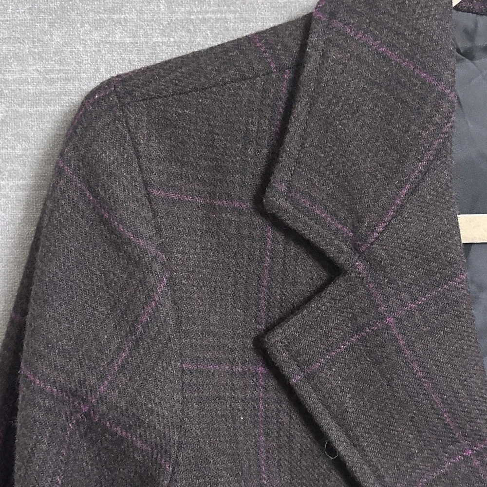 Vintage Levis Blazer S Gray Purple Plaid Wool Blend‎ Elbow Patch Preppy 90s y2k